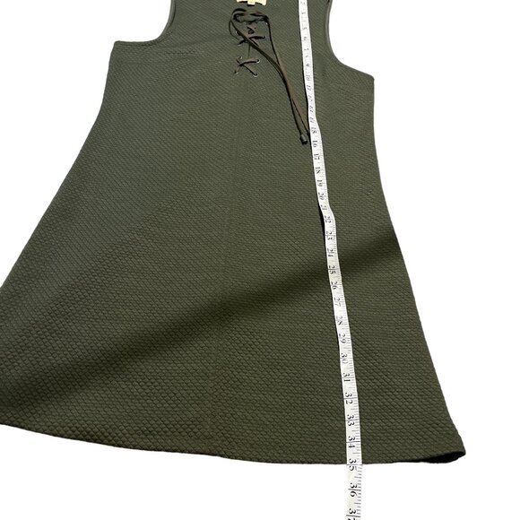 BLACK SWAN Dress Size M Green Leather Lace Up Peak A Boo Waffle Weave - Picture 12 of 13